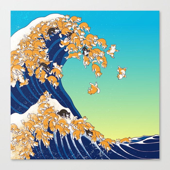 Shiba Inu In Great Wave Canvas Print By Bignosework