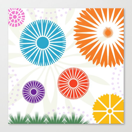 Spring Retro Flowers Canvas Print