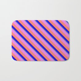 [ Thumbnail: Colorful Blue, Light Slate Gray, Violet, Salmon, and Maroon Colored Lines Pattern Bath Mat ]