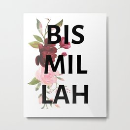 Red and Pink Floral Bismillah Islamic Print Metal Print