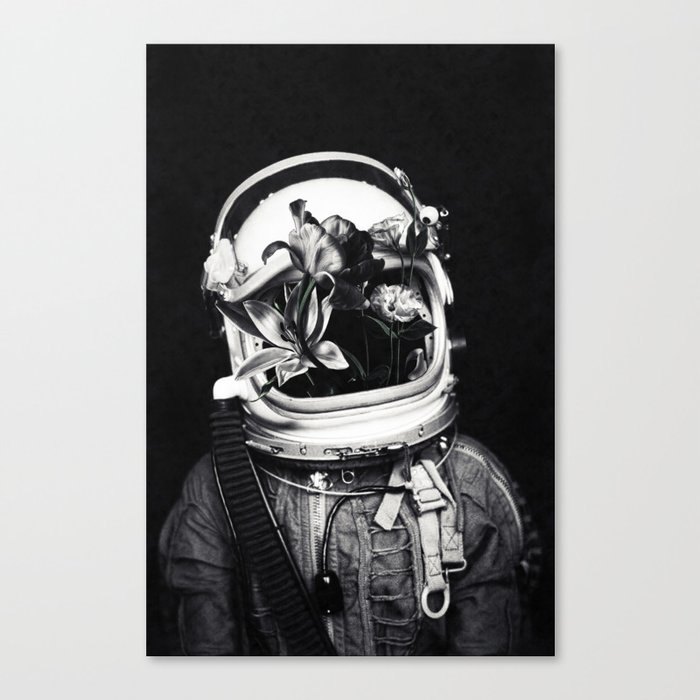 Astronauts and flowers Canvas Print