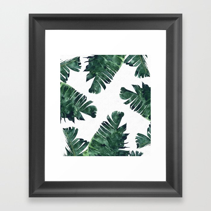 Banana Leaf Watercolor Painting, Tropical Nature Botanical Palm Illustration Bohemian Minimal Luxe Framed Art Print
