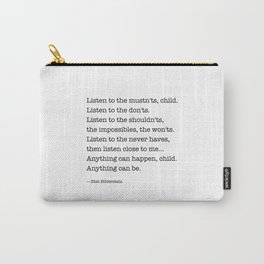 Listen to the MUSTN'TS, child, listen to the DON'TS. Carry-All Pouch | Abstract, Pattern, Decor, Curated, Typewriter, Homedecor, Inspiration, Digital, Listen, Quotes 
