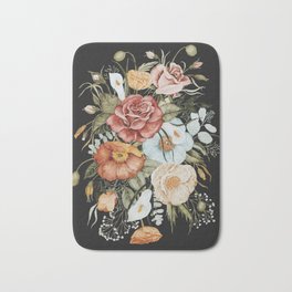 Roses and Poppies Bouquet on Charcoal Black Bath Mat | Moody, Blossom, Poppies, Flowers, Rosebuds, Eucalyptus, Shealeenlouise, Curated, Delicate, Callalilies 