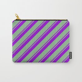 [ Thumbnail: Dark Violet and Dark Sea Green Colored Lines Pattern Carry-All Pouch ]