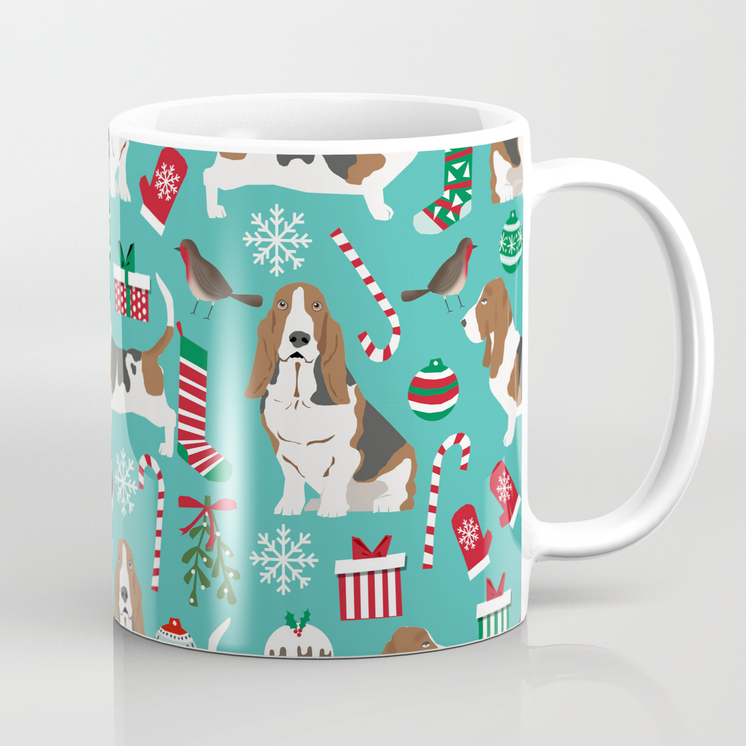 Basset Hound Christmas Pattern Print Pet Friendly Dog Breed Art