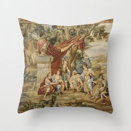 Antique French Aubusson Tapestry 18th Century Garden Scene Throw Pillow