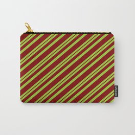 [ Thumbnail: Green & Maroon Colored Pattern of Stripes Carry-All Pouch ]