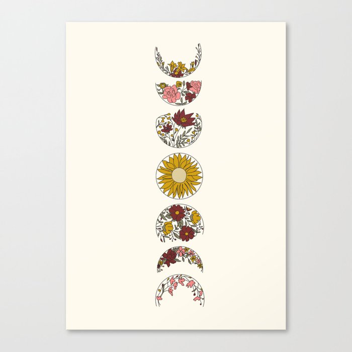 Floral Phases of the Moon Canvas Print