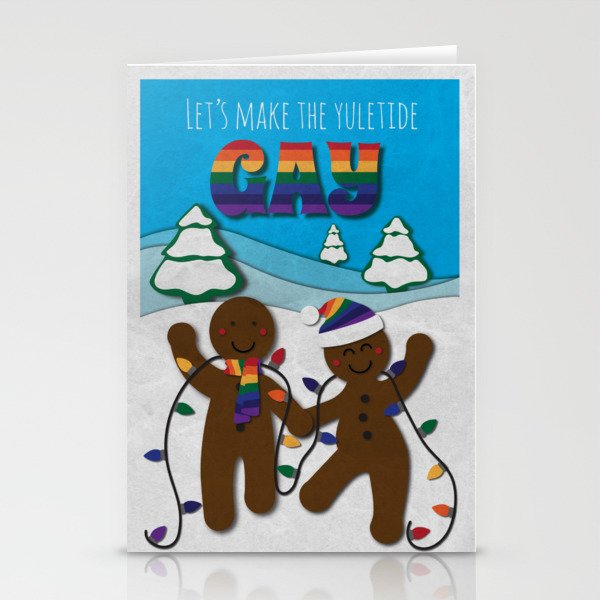 Let's Make the Yuletide Gay Digital Paper Cut Holiday Greeting Card Stationery Cards