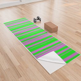 [ Thumbnail: Lime and Orchid Colored Lines/Stripes Pattern Yoga Towel ]