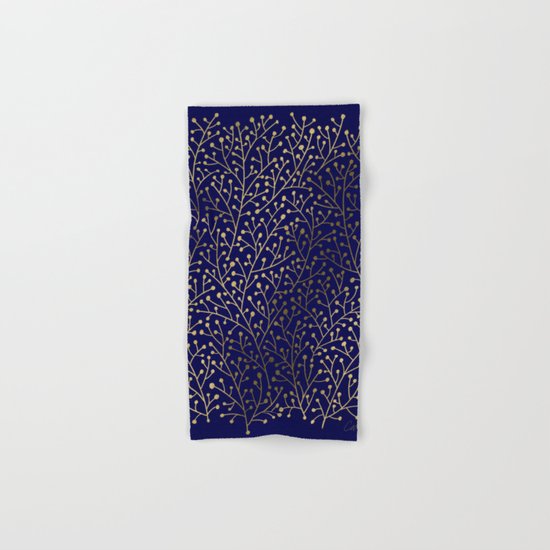 Gold Berry Branches on Navy Hand & Bath Towel
