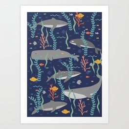 Whales in the Ocean Pattern Art Print