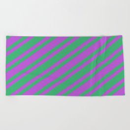 [ Thumbnail: Orchid & Sea Green Colored Stripes/Lines Pattern Beach Towel ]