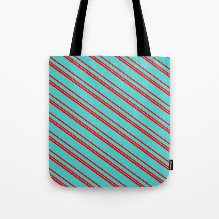 Red & Turquoise Colored Stripes/Lines Pattern Tote Bag