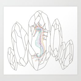 Seahorse in a crystal Art Print | Seacreature, Mystery, Sea, Crystal, Rainbow, Digital, Animalium, Graphic, Animal, Seahorse 