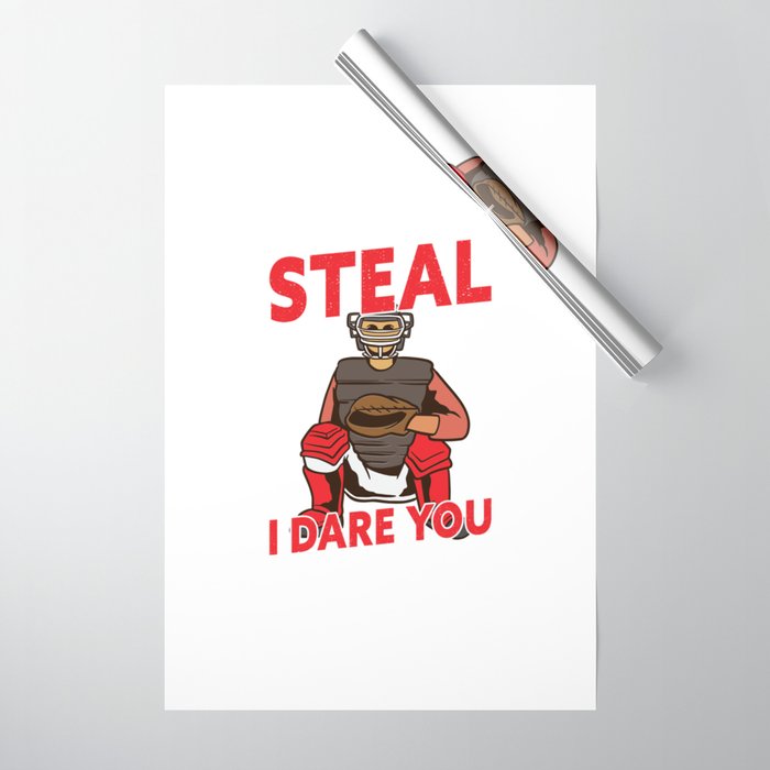 Steal I Dare You Baseball Catcher Wrapping Paper