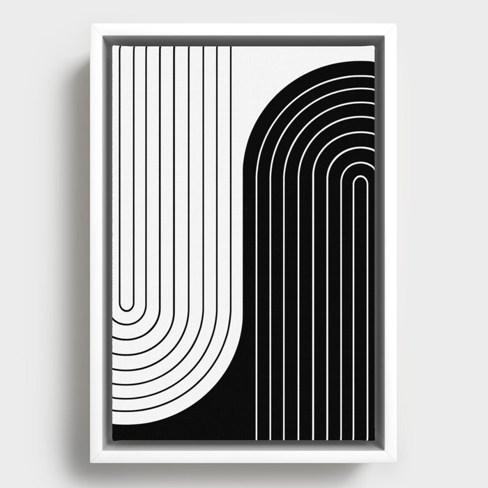 Two Tone Line Curvature VIII Black and White Modern Arch Abstract Framed Canvas