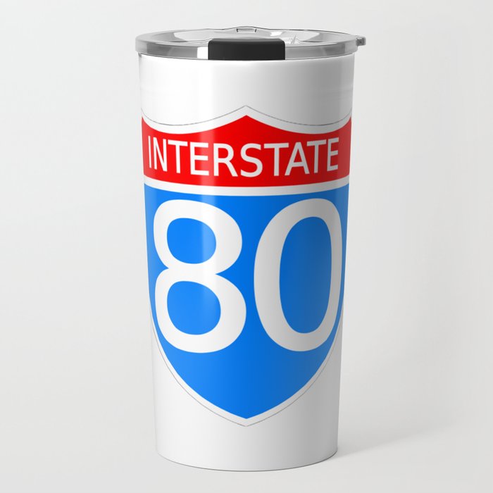 80 Interstate Red & Blue - Classic Vintage Retro American Highway Sign Travel Mug