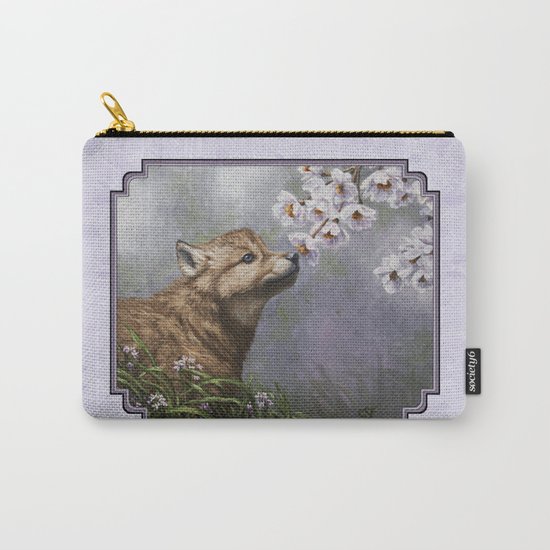 Wolf Pup and Spring Blossoms Carry-All Pouch