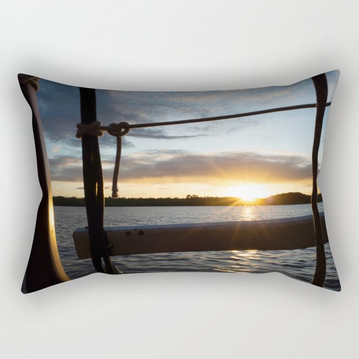 Sunset above the sea onboard a sailboat Rectangular Pillow