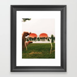 Digital photo color photography pink sunglasses hippie boho bohemian lake nature wood grass Framed Art Print