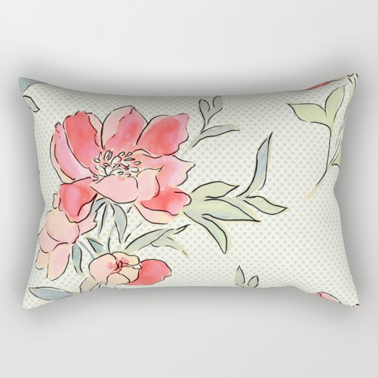 Vintage Floral Green Dot Rectangular Pillow