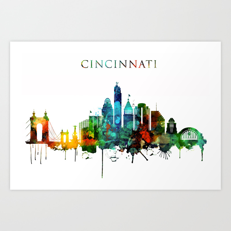 Colorful Cincinnati Skyline Art Print By Dimodesigns Society6