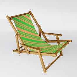 [ Thumbnail: Brown & Lime Green Colored Striped/Lined Pattern Sling Chair ]