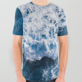 Dark Blue Ocean Waves With White Foam All Over Graphic Tee