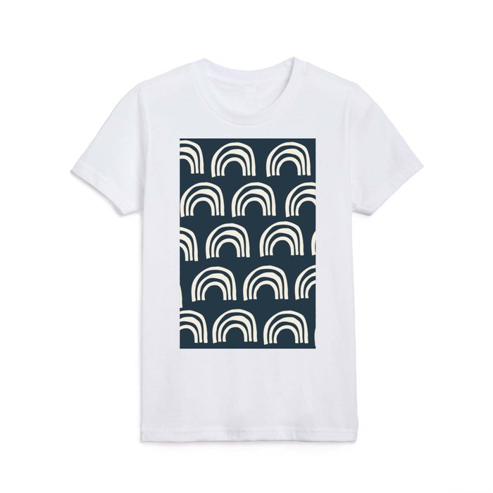 Abstract Boho Rainbow Pattern in Navy Blue and Cream Kids T Shirt