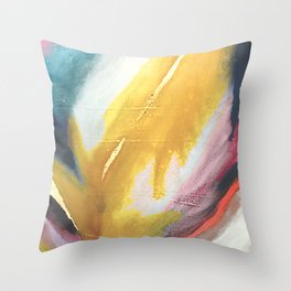 Ambition: a colorful abstract piece in bold yellow, blue, pink, red, and gold Throw Pillow