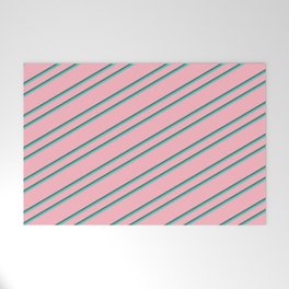 [ Thumbnail: Light Pink, Dim Gray & Turquoise Colored Stripes/Lines Pattern Welcome Mat ]