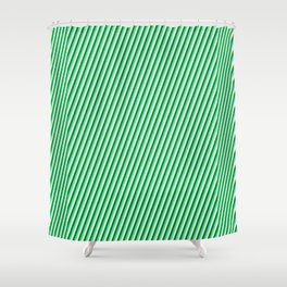 [ Thumbnail: Light Yellow, Green & Turquoise Colored Stripes Pattern Shower Curtain ]