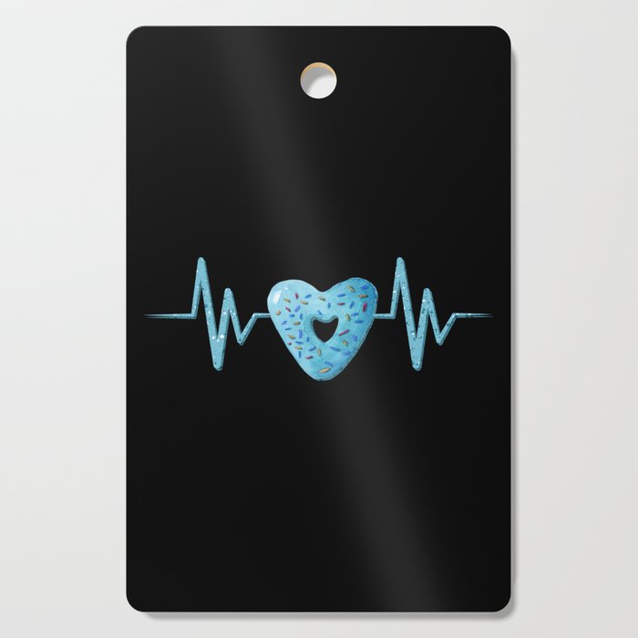 Heartbeat with cute blue heart shaped donut illustration Cutting Board