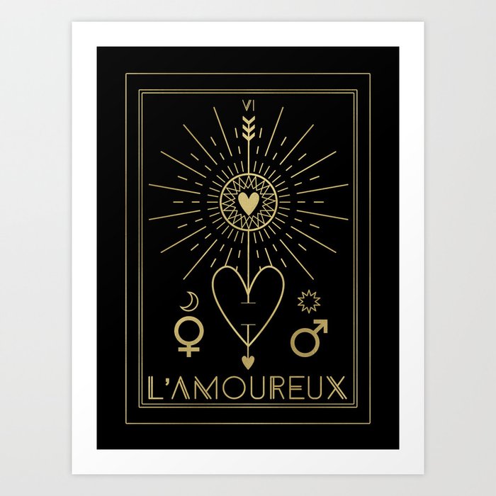 L'Amoureux or The Lovers Tarot Gold Art Print