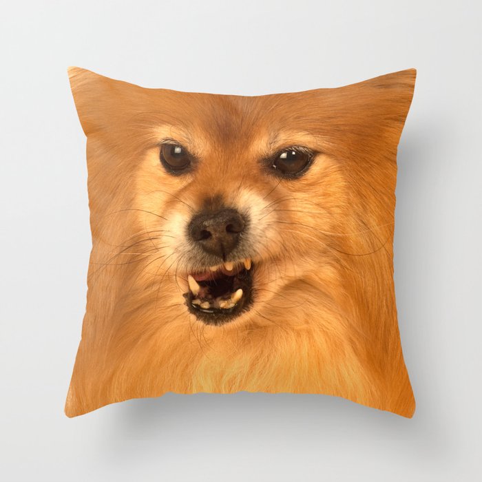 Angry Pomeranian dog Throw Pillow by Sterling | Society6
