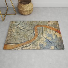 New Orleans Louisiana 1932 vintage map, NO old colorful artwork Rug