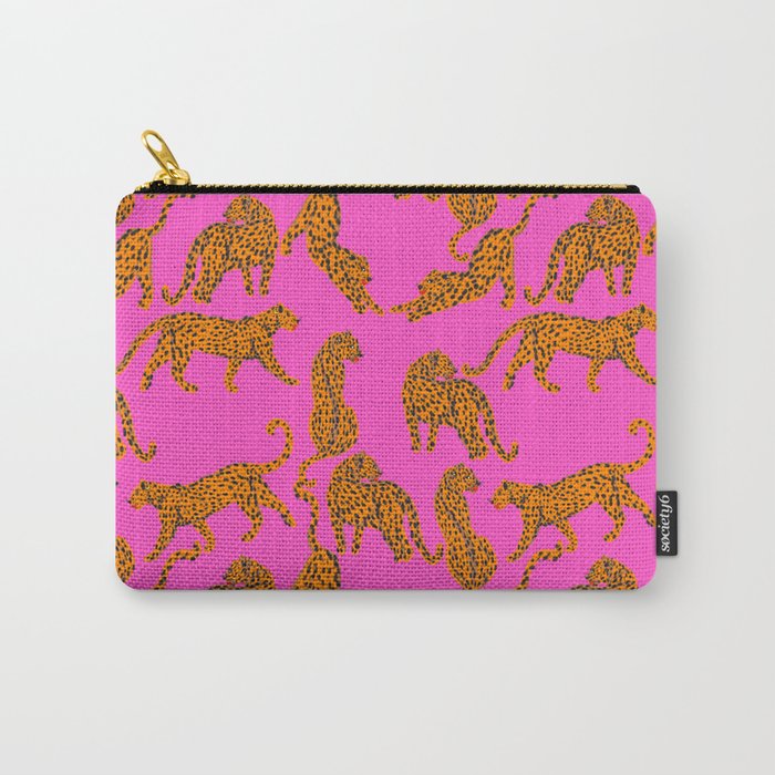 Abstract leopard with red lips illustration in fuchsia background  Carry-All Pouch | Painting, Pattern, Tiger, Leopard, Cats, Kitten, Panthers, Tropical, Jungle, Africa