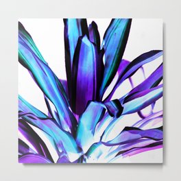 Turquoise Violet Plant Leaves Abstract Metal Print