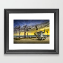 Lifeguard Station with Palm Trees on Cabrillo Beach at Sunset Framed Art Print