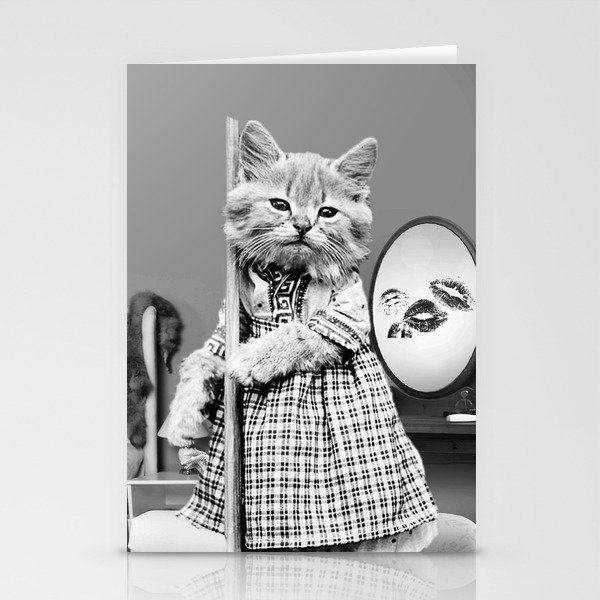 Vintage Cat Black And White Cats Wearing Dress Stationery Cards