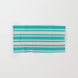 [ Thumbnail: Light Grey & Light Sea Green Colored Striped Pattern Hand & Bath Towel ]