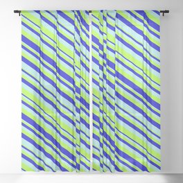 [ Thumbnail: Turquoise, Light Green, and Blue Colored Stripes Pattern Sheer Curtain ]