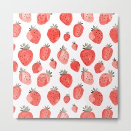 Watercolor Strawberries Pattern Metal Print