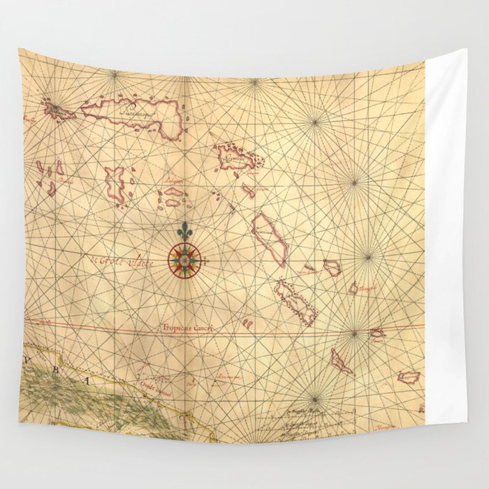 Vintage Map of The Bahamas (1650) Wall Tapestry by BravuraMedia  Society6