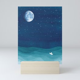 Moon Phase, teal watercolor Mini Art Print