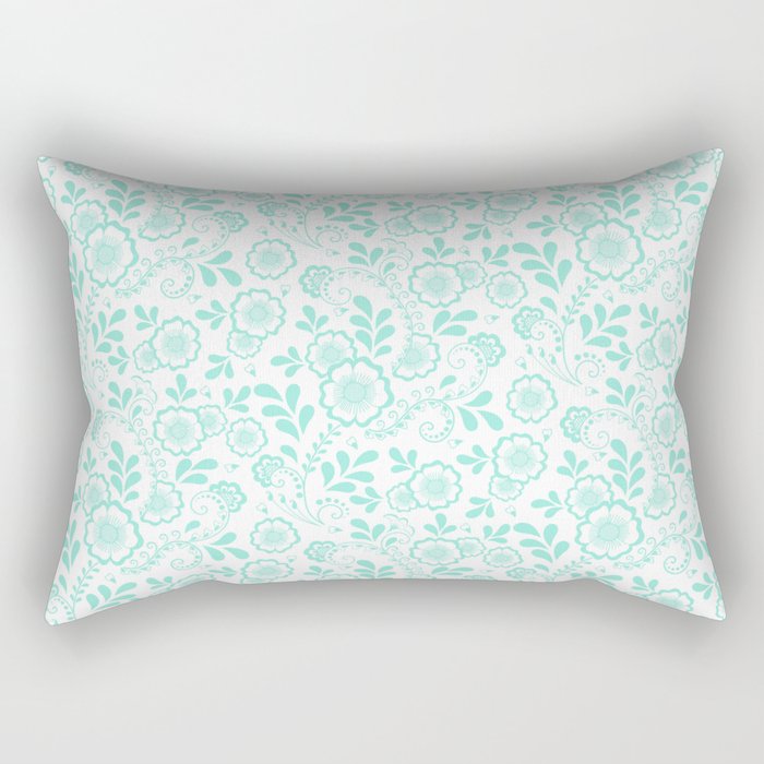 Seafoam Eastern Floral Pattern Rectangular Pillow