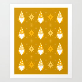 Golden Christmas Gnomes Art Print | Digital, Ornaments, Gold, Gnome, Decoration, Elf, Christmas, Graphicdesign, Nordic, Eve 
