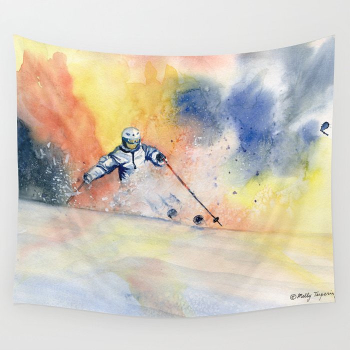 Colorful Skiing Art 2 Wall Tapestry